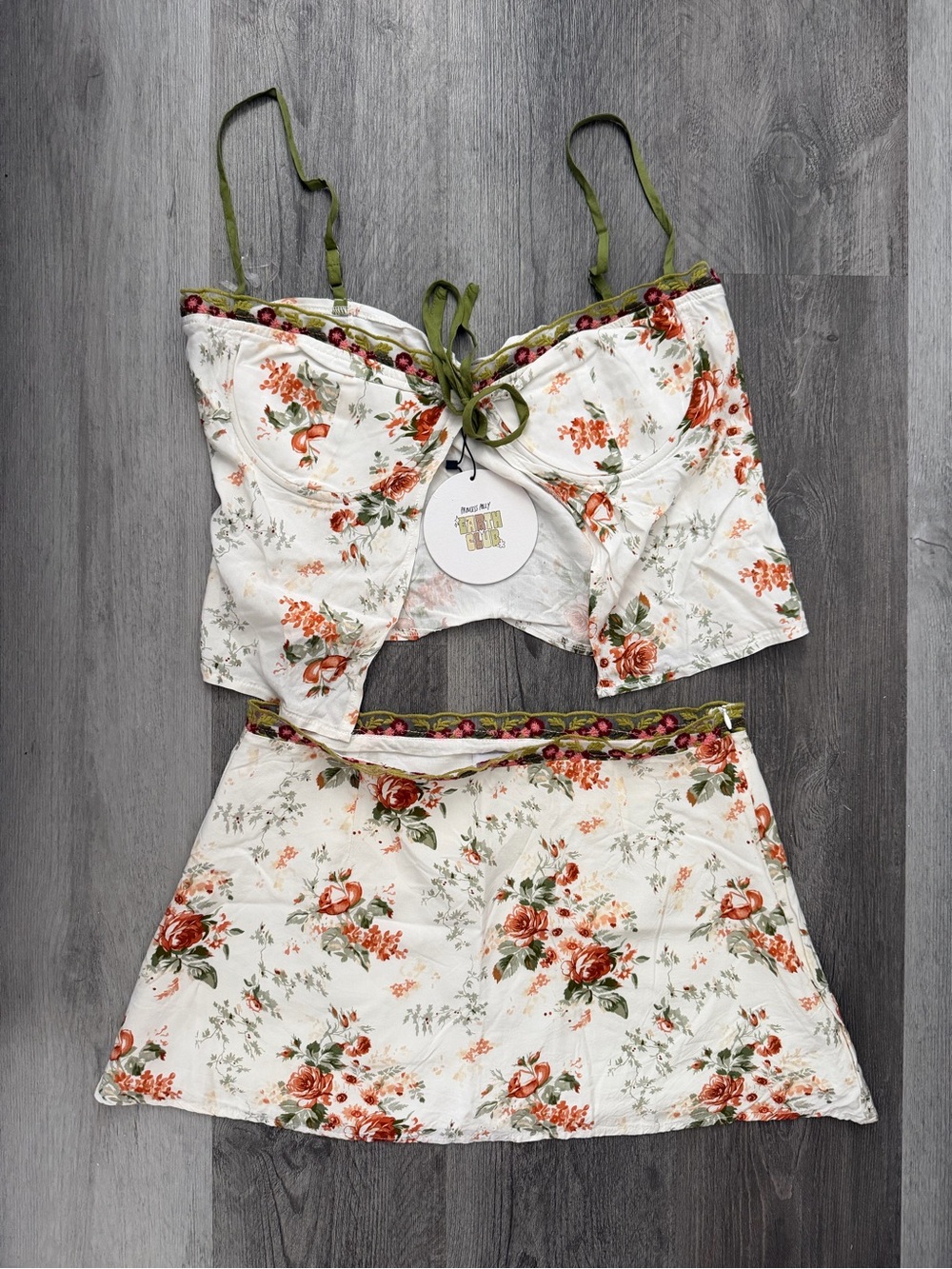 Princess Polly Earth Club Floral Lace-Trim Cami and Skirt Set NWT